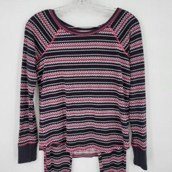 PINK Victorias Secret Thermal Long Johns Pajama Set Black Pink Small - Picture 3 of 8